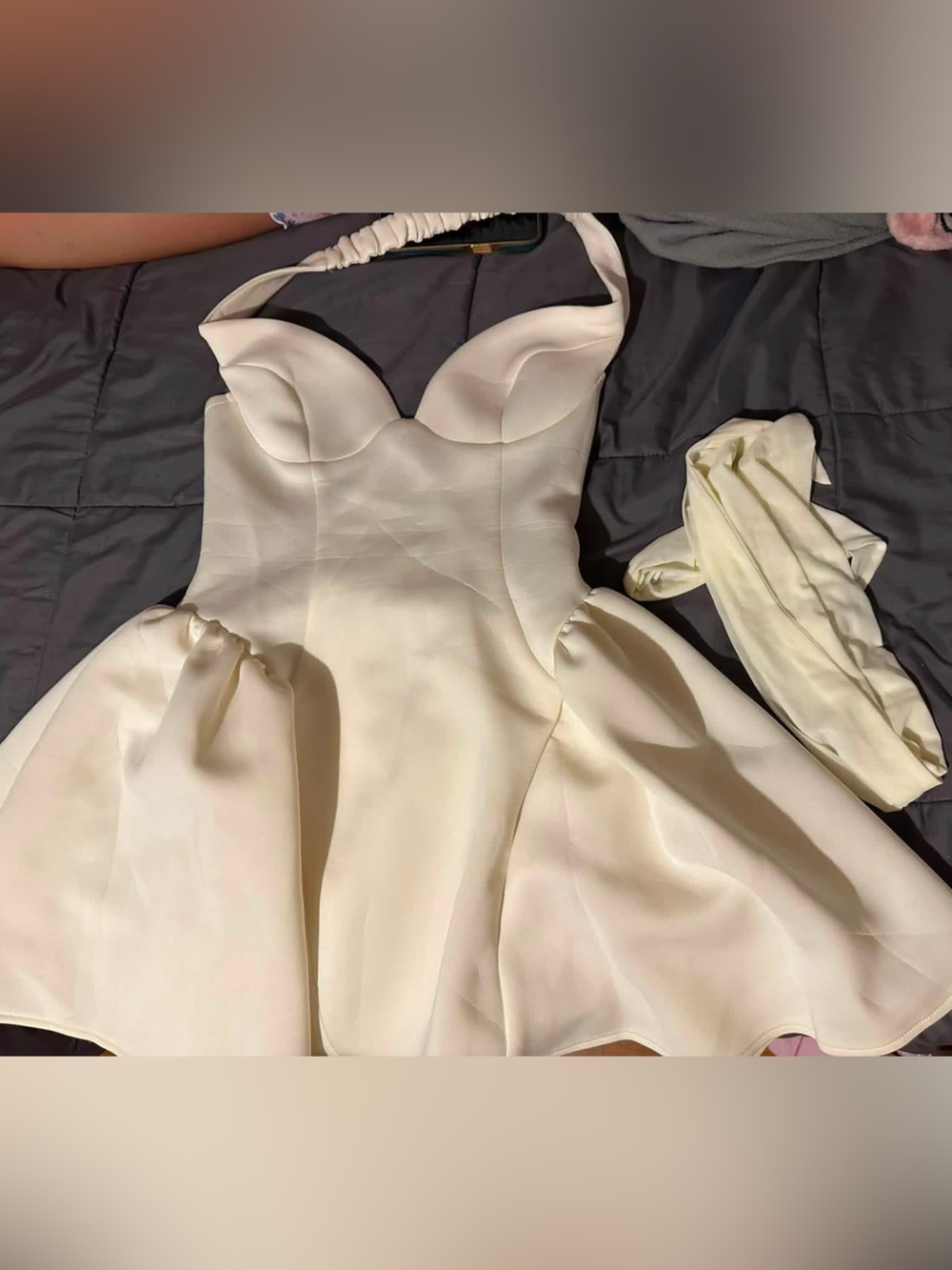 Fashion Nova Cream Strapless Fit-and-Flare Dress